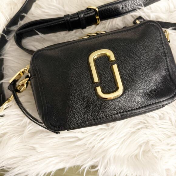 MARC JACOBS | Black Gold Leather The Softshot Shoulder Crossbody Bag Two Zippers - Picture 4 of 10